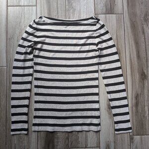 Gap Women’s Favorite Long Sleeve Shirt XS Black White Striped Crewneck Tee